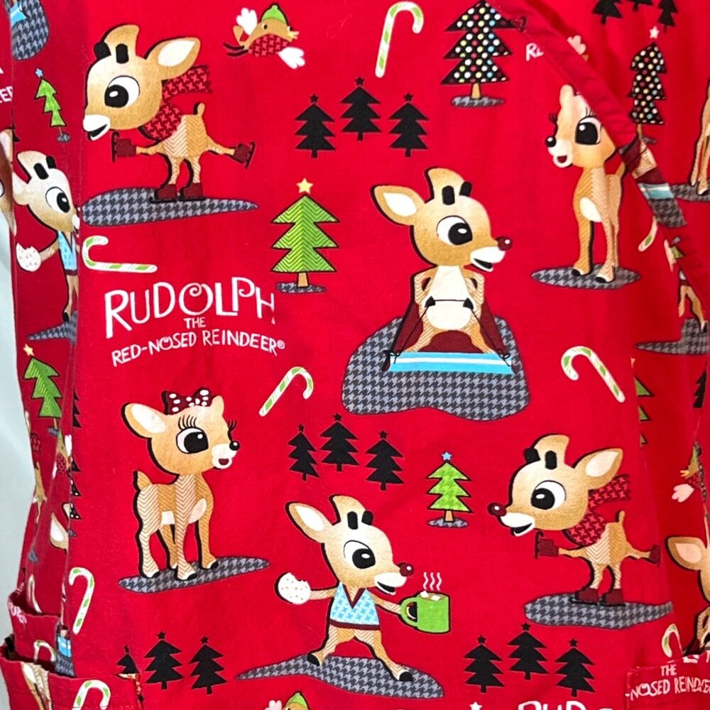 Rudolph The Red-Nosed Reindeer Red Christmas Scrub Top Unisex Size M 100% Cotton